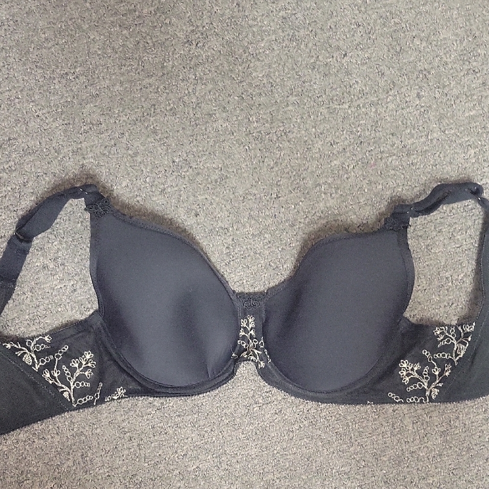 Chic Black Embroidered Bra